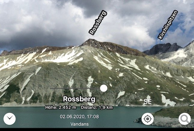Screenshot Rossberg und Kirchlispitzen aus einer Berge-App