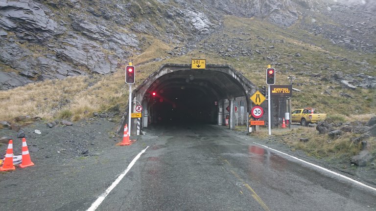 The grand entrance to Homer Tunnel... a bit dark in there isn't it?