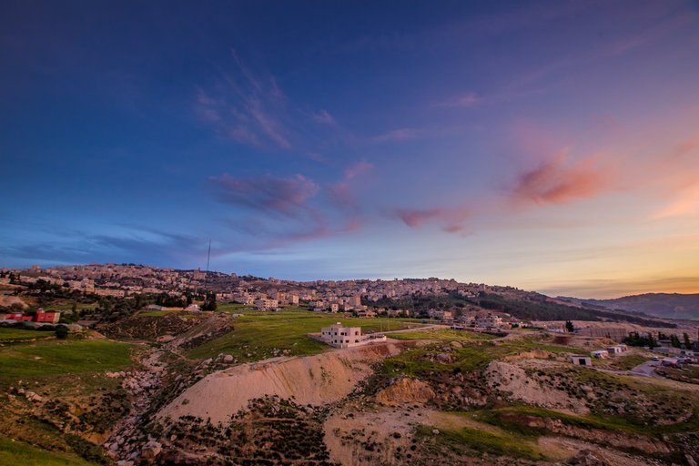 Looking over a Jordanian hillside at dusk