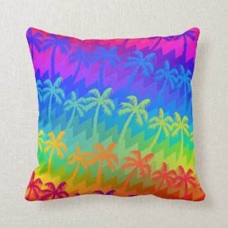 Rainbow palm trees throw pillow