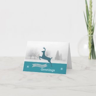 Reindeer / Winter Landscape Seasons Greetings Card