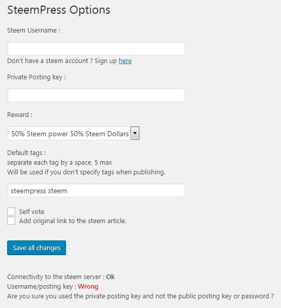 Steempress Settings image