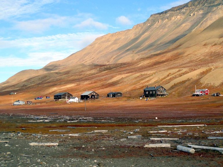 Structures across the fjord from Longyearbyen.