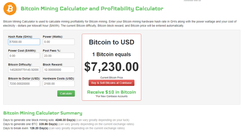 Bitcoin Mining Calculator