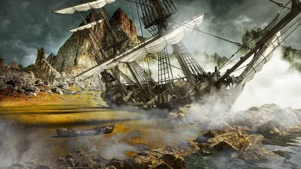 Source: https://pt.depositphotos.com/251733574/stock-photo-beached-pirate-ship-mystical-scenic.html