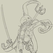 Line-art of a Freelance Design: Octopus Warrior.