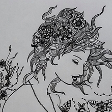 My doodle artwork #Girl and Flowers⚪⚫