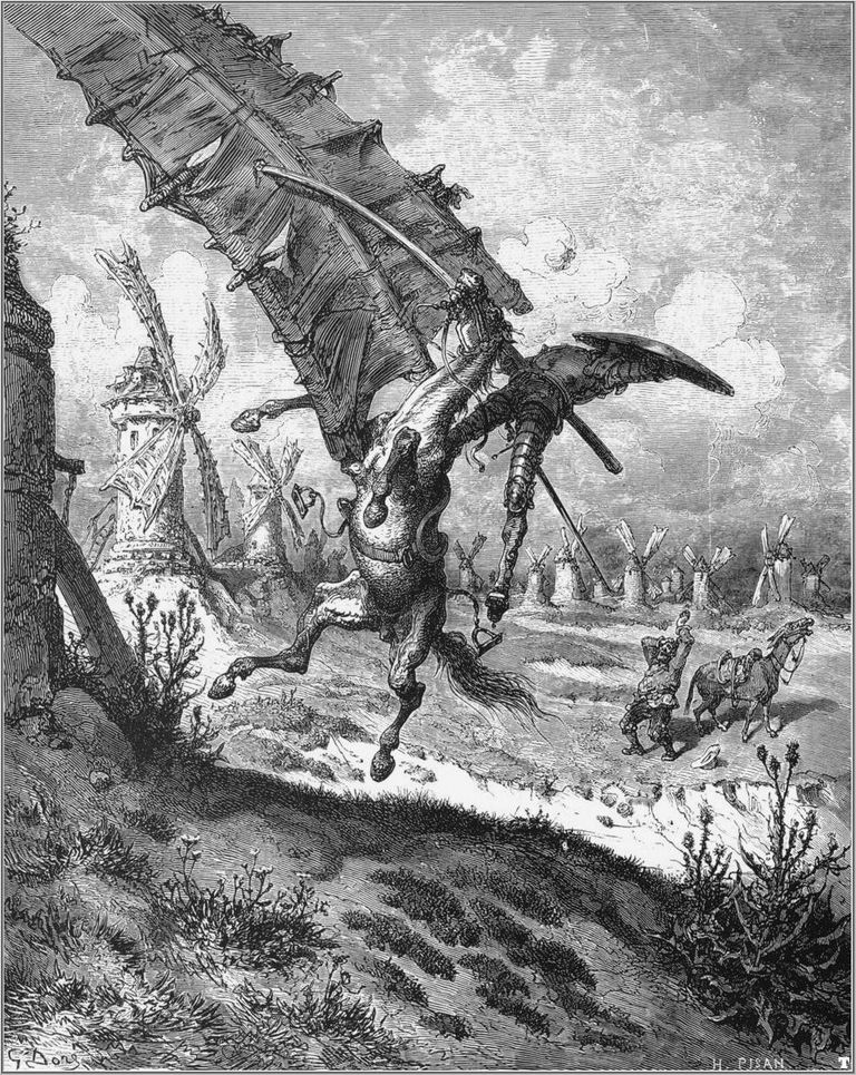 Tilting at Windmills by Gustave Doré (Courtesy Wikipedia)