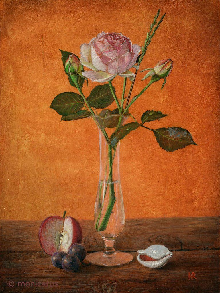 Pink Rose with Shell and Fruit copyright.jpg