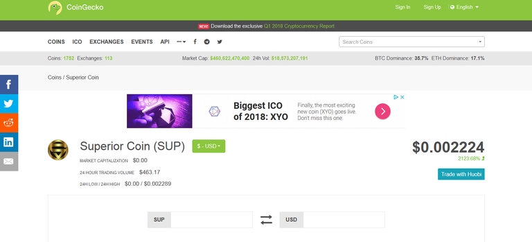 SuperiorCoin is now listed on CoinGecko