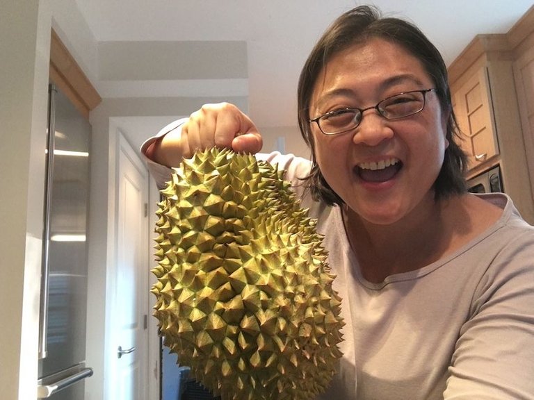 Teresa Chang with spiky durian selfie