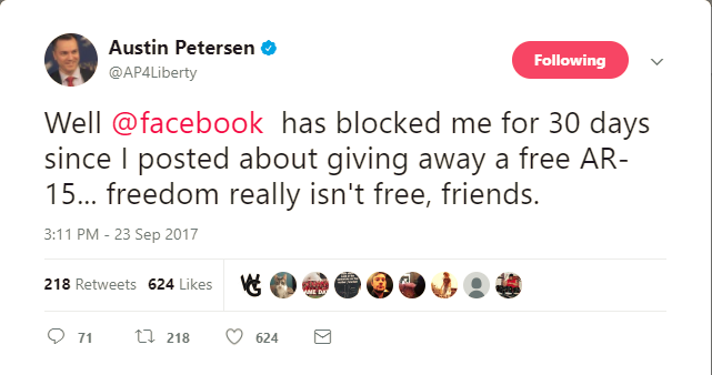 Austin Petersen banned from Facebook for AR15 Post 2