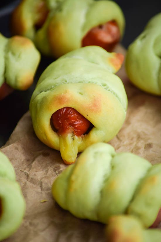 Cheesy Piglets in Green Blankets (Mini Wasabi Pretzel Dogs with Cheddar) (9).jpg