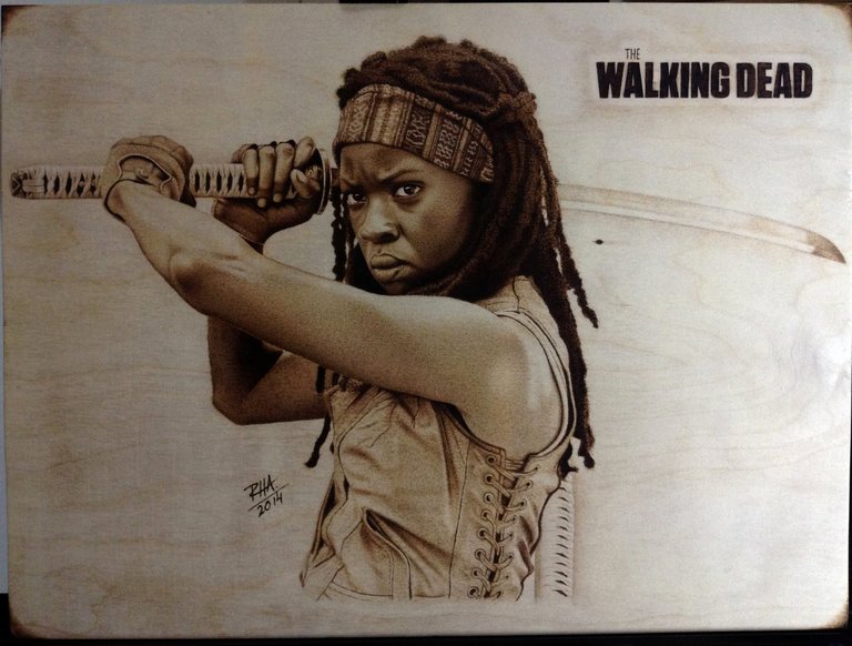 the_walking_dead_michonne_wood_burning_pyrography_by_rob31art-d77vmsv.jpg