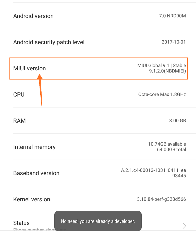 MIUI Version of Build number 