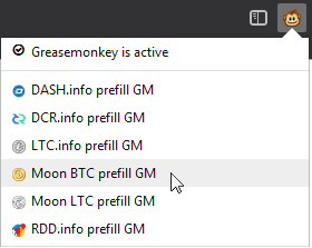 Greasemonkey menu