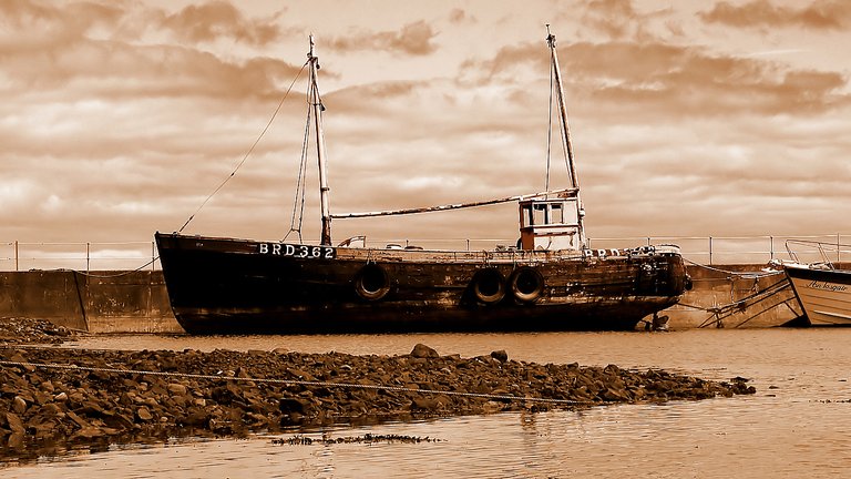 Old Fishing Boat - Built 1947-  Avoch Scotland Sepia.jpg