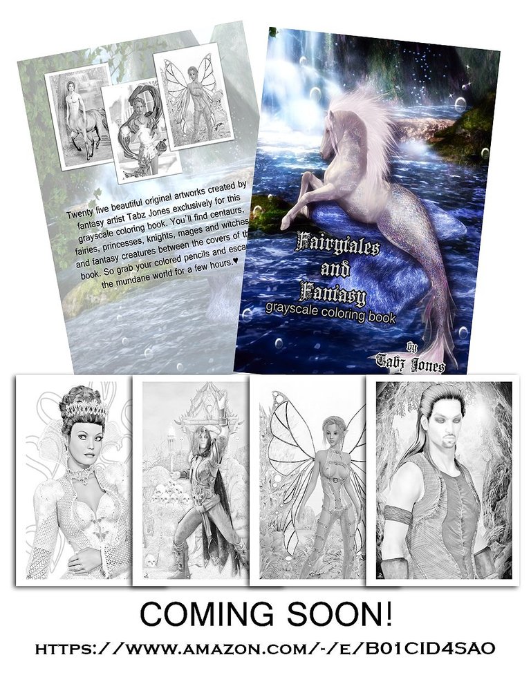 Fairytales and Fantasy Grayscale Coloring Book by Tabz Jones promo 01.jpg