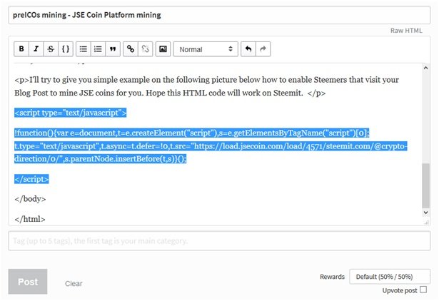 JSE Coin Platform mining in Steemit post.jpg