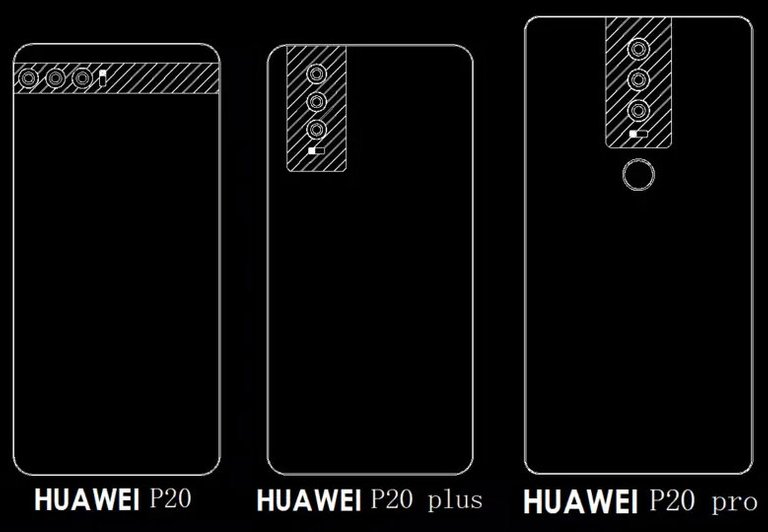 후면 트리플 카메라가 장착된 화웨이 P20 시리즈 유출 이미지