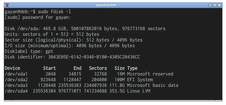 identify partitions with fdisk