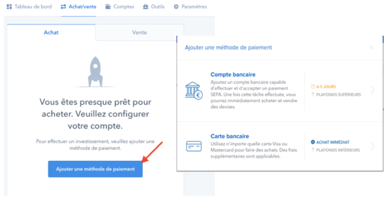 Ajouter un moyen de paiement sur Coinbase