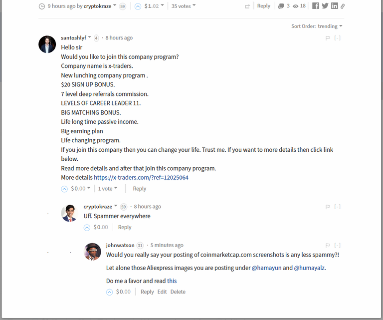 @cryptokraze complaining about spam