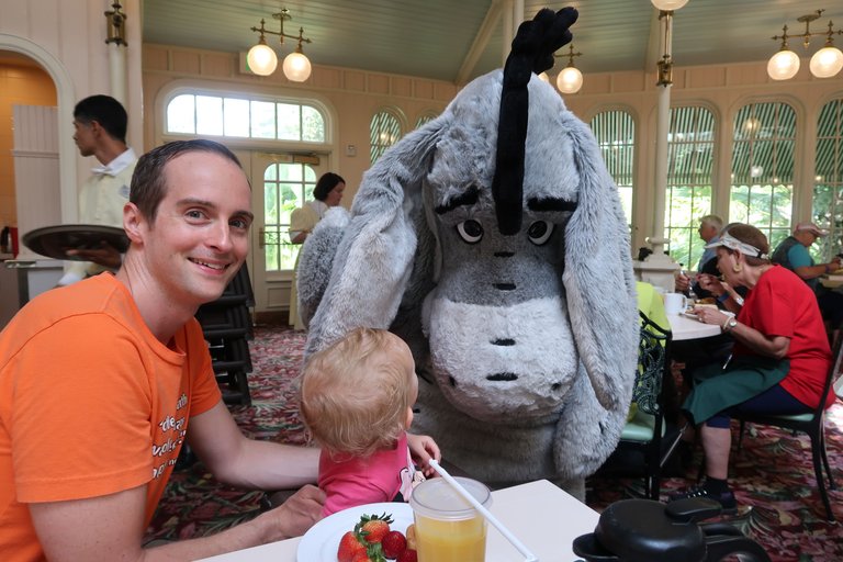 Jerry Banfield with Eeyore Crystal Palace Magic Kingdom theme park at Walt Disney World Resort September 2017.JPG