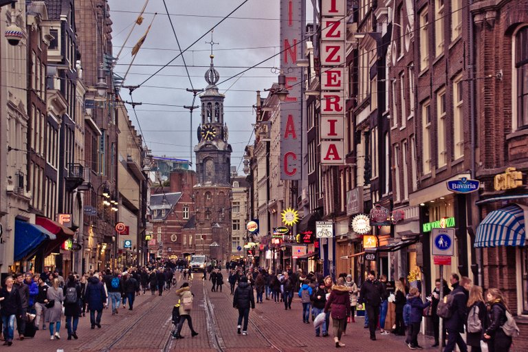 Amsterdam View from Rembrandt Square to Munttoren