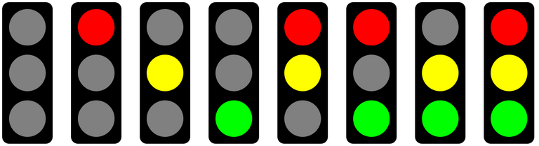 8 combinations of a 3 light traffic signal