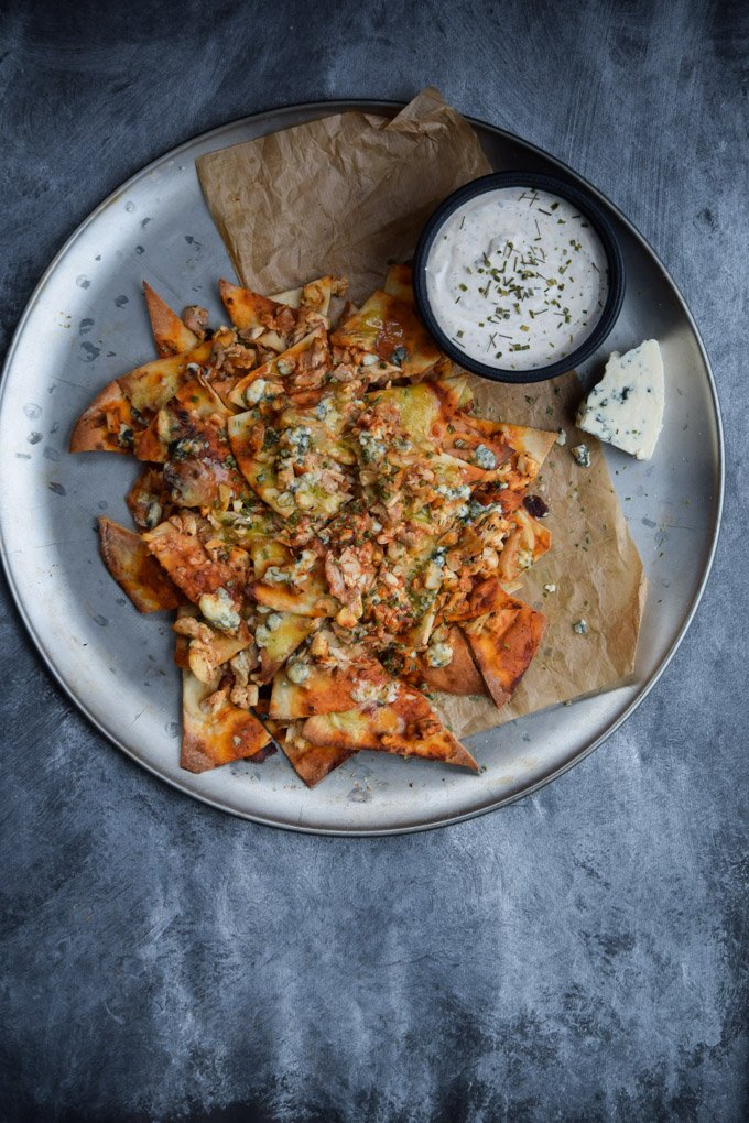 Buffalo Chicken Blue Cheese Pita Nachos with Greek Yogurt Ranch (8).jpg