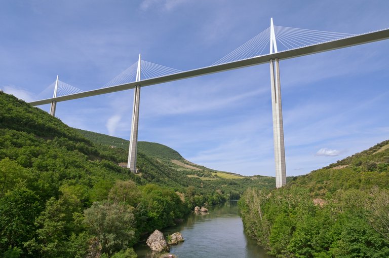 Millau viaduct crossing the river Tarn