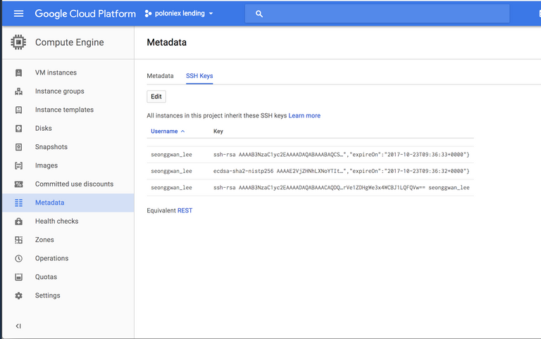 google cloud ssh setting