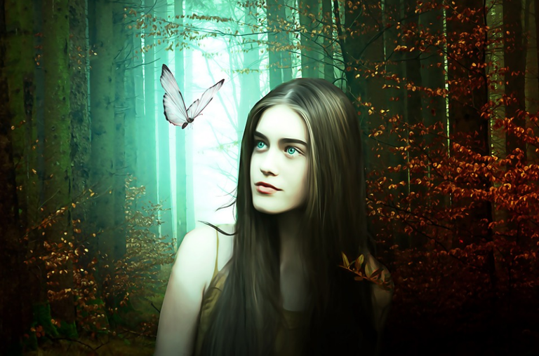 Long Hair Young Girl with ButterFly.png