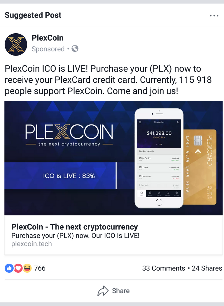 PlexCoin Facebook Ad