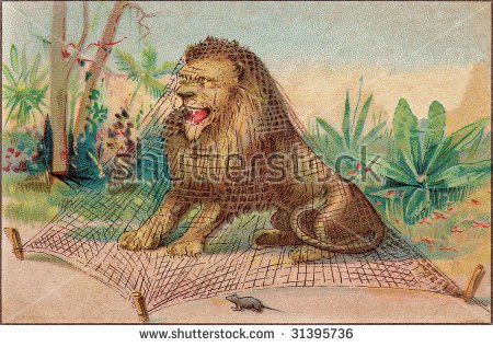 stock-photo-vintage-advertising-card-illustration-lion-and-mouse-fable-31395736.jpg