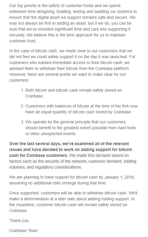 coinbase to add bitcoin cash Janurary 1, 2018.PNG