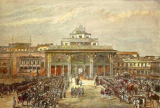 550px-_Palace_of_the_Maharajah_of_Mysore,_India,__from_the_Illustrated_London_News,_1881_(with_modern_hand_coloring).jpg