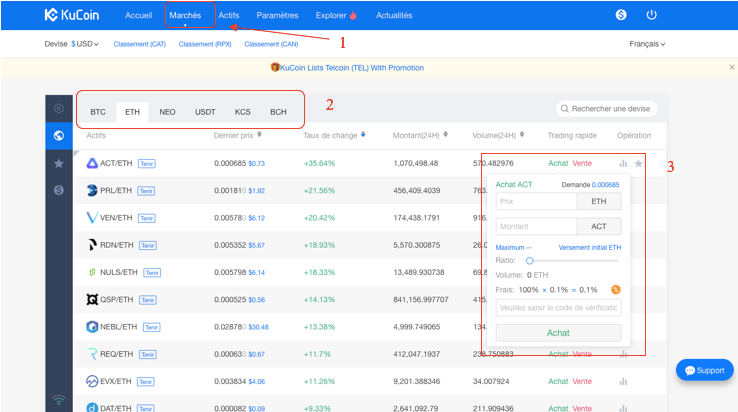 Acheter des altcoins sur KuCoin
