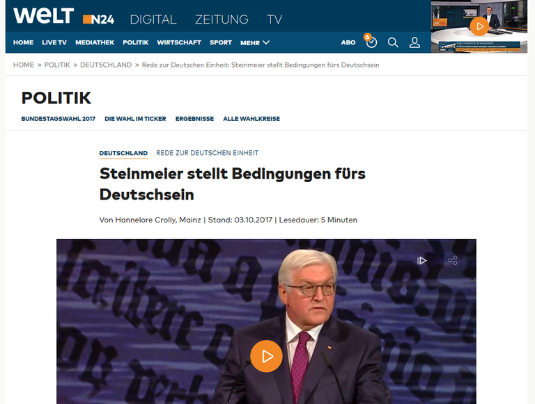 Rede zur Deutschen Einheit  Steinmeier stellt Bedingungen fürs Deutschsein   WELT.png