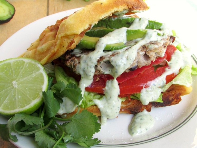 Lime-Chicken-Burgers-on-Cheesy-Jalapeño-Corn-Waffle-with-Cilantro-Yogurt-Sauce-6-1024x768.jpg