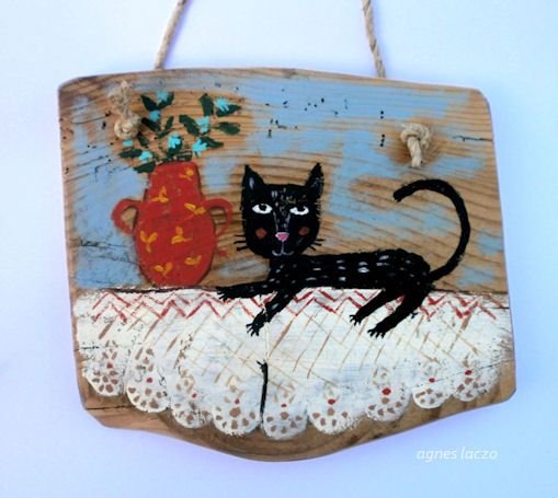 agnes laczo art black cat wood recylced art home decoration wall hanging fekete macska cica gyerekszoba otthon egyedi rajz mese fa fali disz ajandek rusztikus.jpg