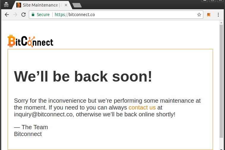 BitConnect.co website maintenance