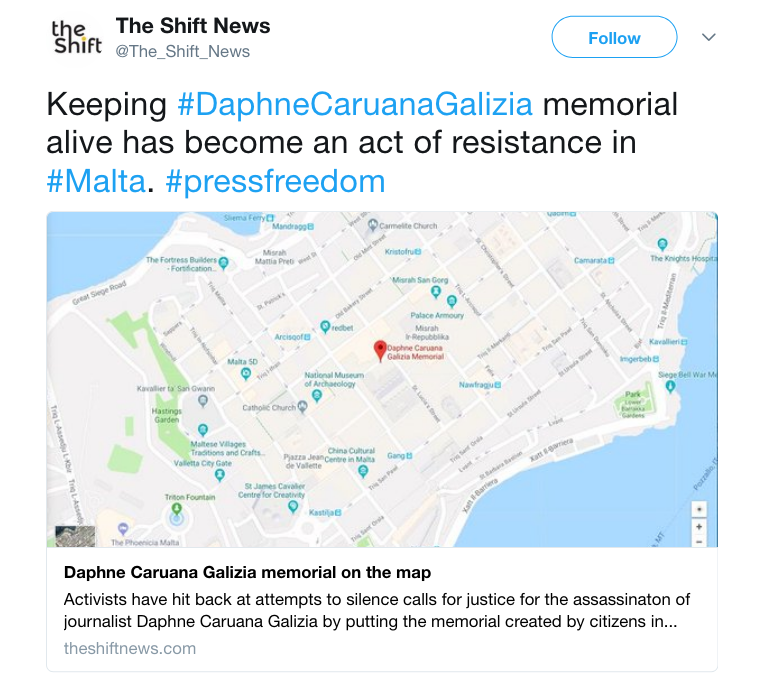 The Shift News on Twitter   Keeping  DaphneCaruanaGalizia memorial alive has become an act of resistance in  Malta.  pressfreedom https   t.co Rw9amXaeGW .png