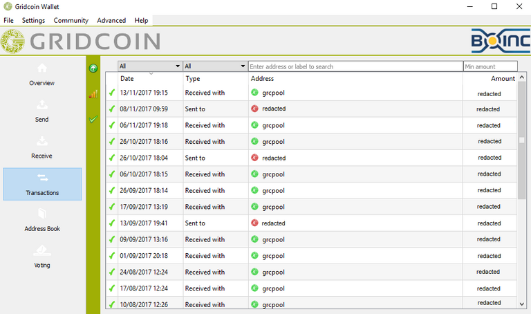 11Gridcoin Wallet Transactions Redacted.png