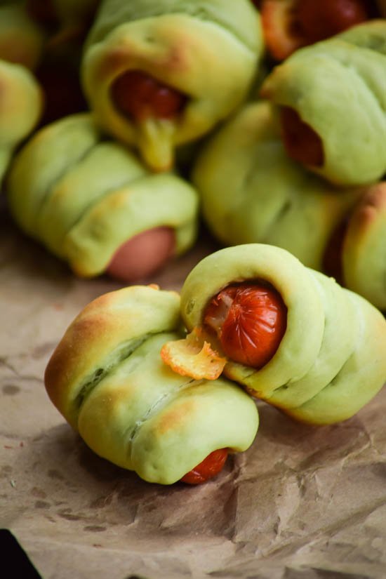 Cheesy Piglets in Green Blankets (Mini Wasabi Pretzel Dogs with Cheddar) (5).jpg