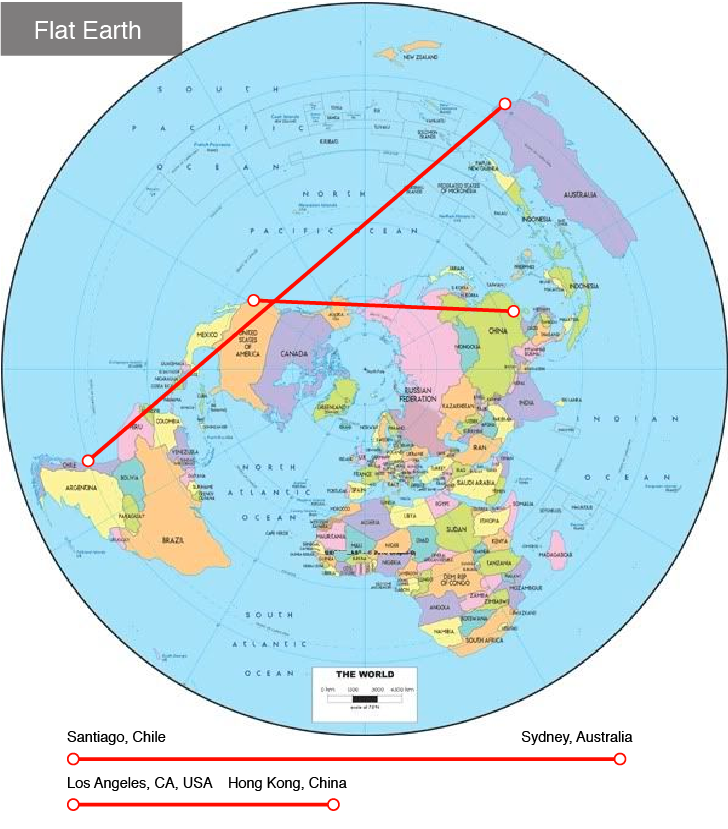 santigo sydney hong kong los angeles fligth path on flat earth SteemTruth.png