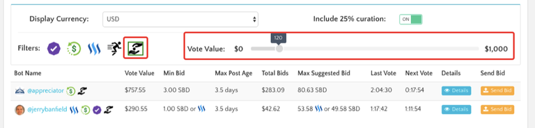 Steem bots filter