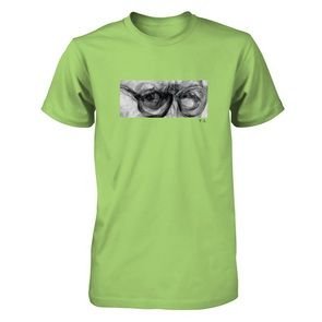 Tshirt Design 1a, fine art print, drawing, charcoal, portrait detail, eyes, glasses, look, text.jpg