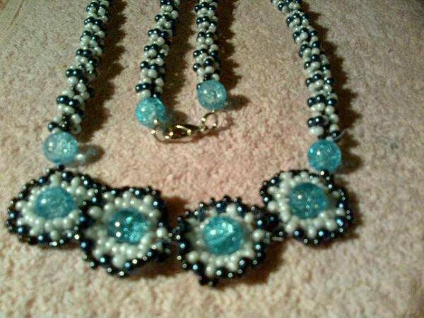 Blue glass and assorted beads necklace a favourite.jpg